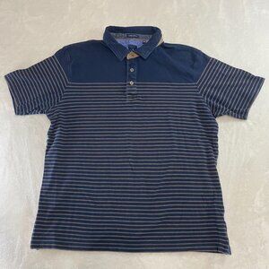 Daniel Hechter Paris Men's Shirt XXL Brown Navy Stripe Polo Golf Supima Cotton